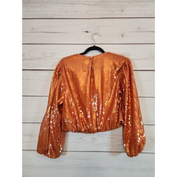 NWT J. Crew Women's Orange Bubble-sleeve Sequin Cropped Top Size S - Picture 2 of 7